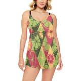 Cool Geometric lime pattern Chest Sexy Pleated Two Piece Swim Dress