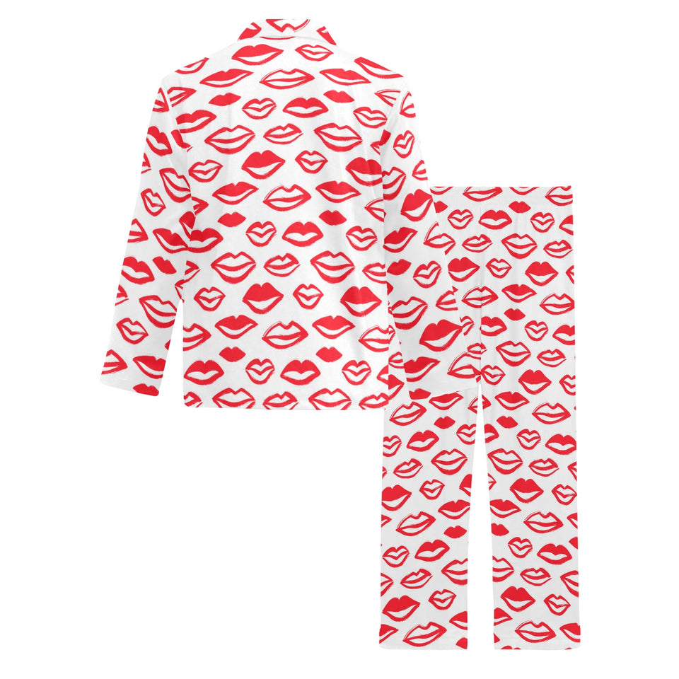 Lips Pattern Print Design 05 Men's Long Pajama Set