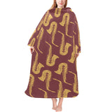 Hand drawn gold saxophone red background Blanket Robe with Sleeves