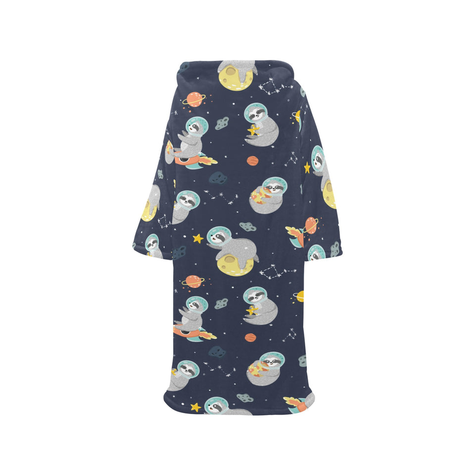 Cute sloth astronaut star planet rocket pattern Blanket Robe with Sleeves