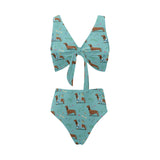 Dachshund decorative background Chest Bowknot High Waisted Bikini Swimsuit