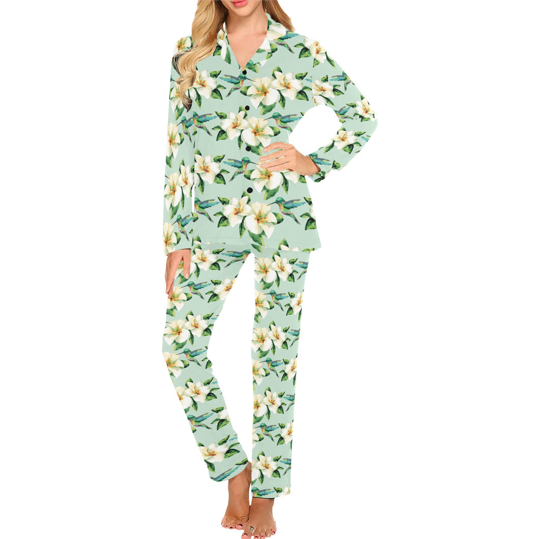 Hummingbird Pattern Print Design 01 Women's Long Pajama Set