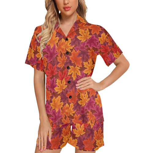Autumn maple leaf pattern Women's V-Neck Short Pajama Set