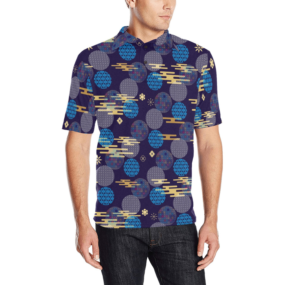 Blue japanese pattern cloud wave flower Men's All Over Print Polo Shirt