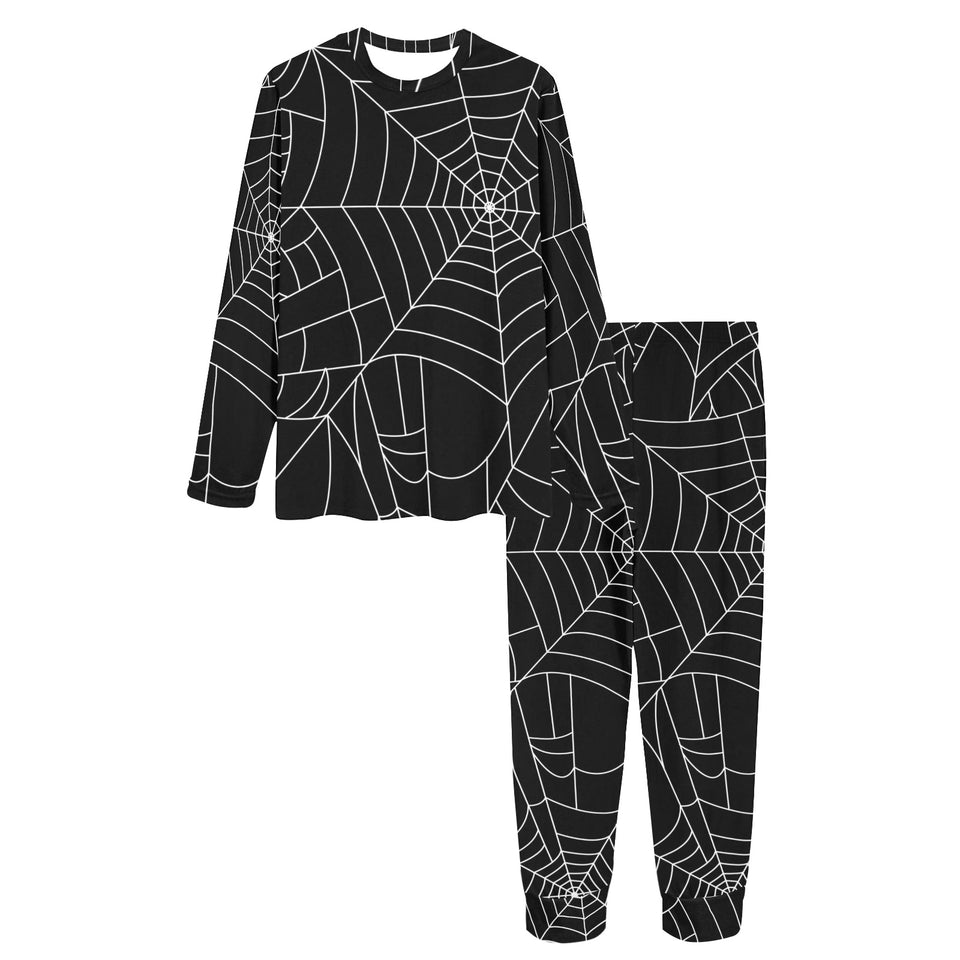 Spider web pattern Black background white cobweb Women's All Over Print Pajama Set