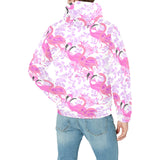 Pink flamingo flower pattern Men's Padded Hooded Jacket