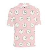 Clock pattern pink blackground Men's All Over Print Polo Shirt