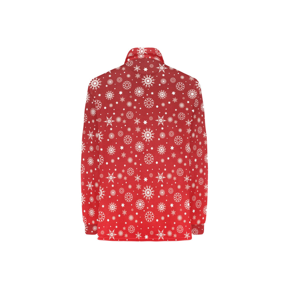 Snowflake pattern red background Women's Long Sleeve Polo Shirt