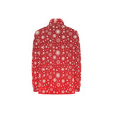 Snowflake pattern red background Women's Long Sleeve Polo Shirt