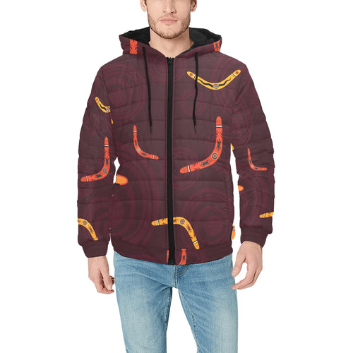 Boomerang Australian aboriginal ornament circle bl Men's Padded Hooded Jacket