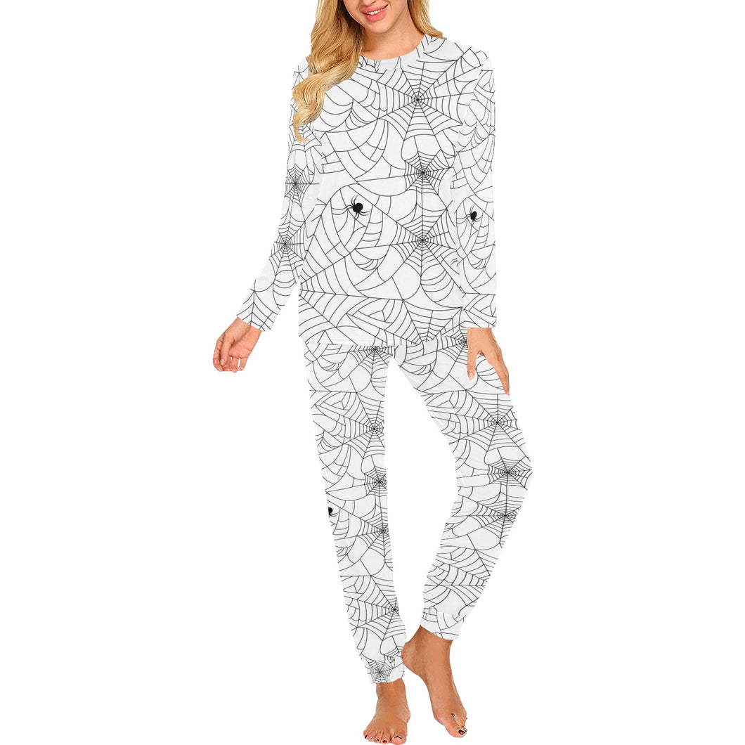 Spider web cobweb pattern white background Women's All Over Print Pajama Set