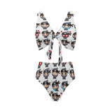 Cute ninja design pattern Chest Bowknot High Waisted Bikini Swimsuit