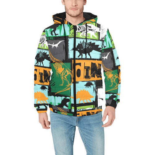 dinosaurs print pattern Men's Padded Hooded Jacket