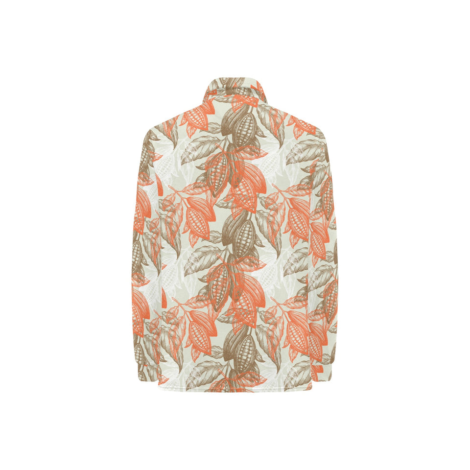 Cocoa beans Cocoa tree pattern Women's Long Sleeve Polo Shirt
