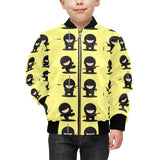 Cute ninja yellow background Kids' Boys' Girls' Bomber Jacket