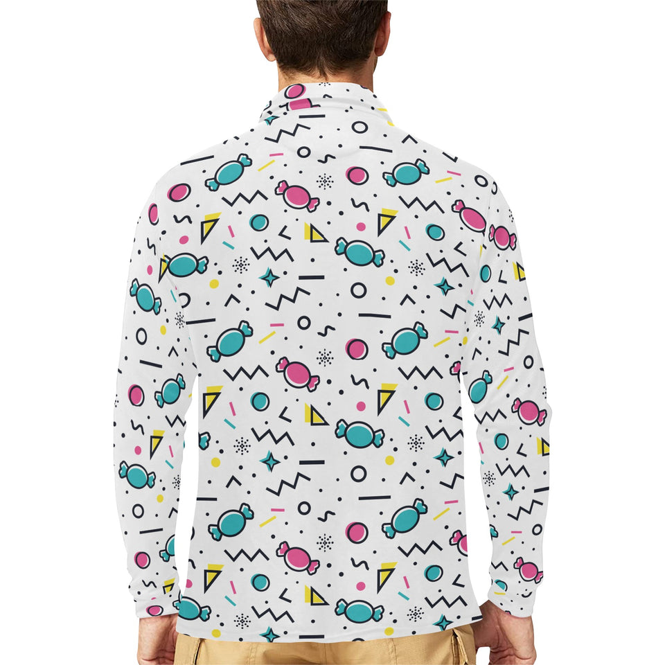 Candy design pattern Men's Long Sleeve Polo Shirt