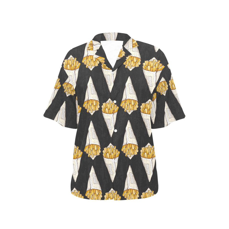 French fries dark background Women's All Over Print Hawaiian Shirt