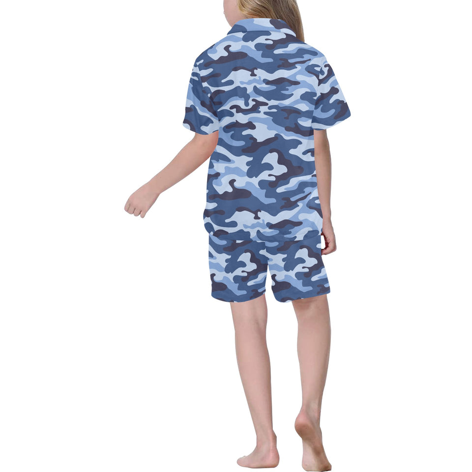 Blue camouflage pattern Kids' Boys' Girls' V-Neck Short Pajama Set