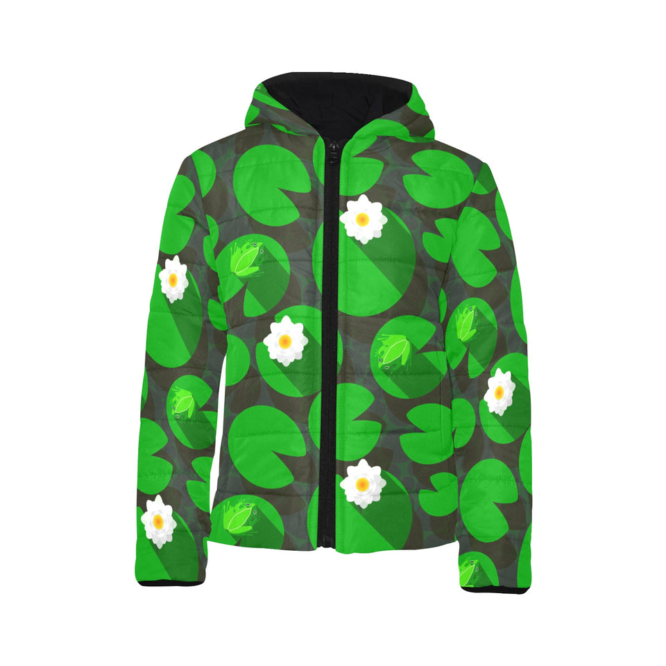 Frog waterlily pattern Kids' Boys' Girls' Padded Hooded Jacket