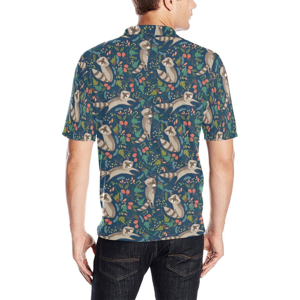 Raccoon tropical leaves pattern Men's All Over Print Polo Shirt