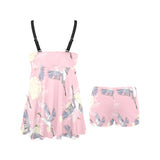 Japanese crane rose pattern Chest Sexy Pleated Two Piece Swim Dress