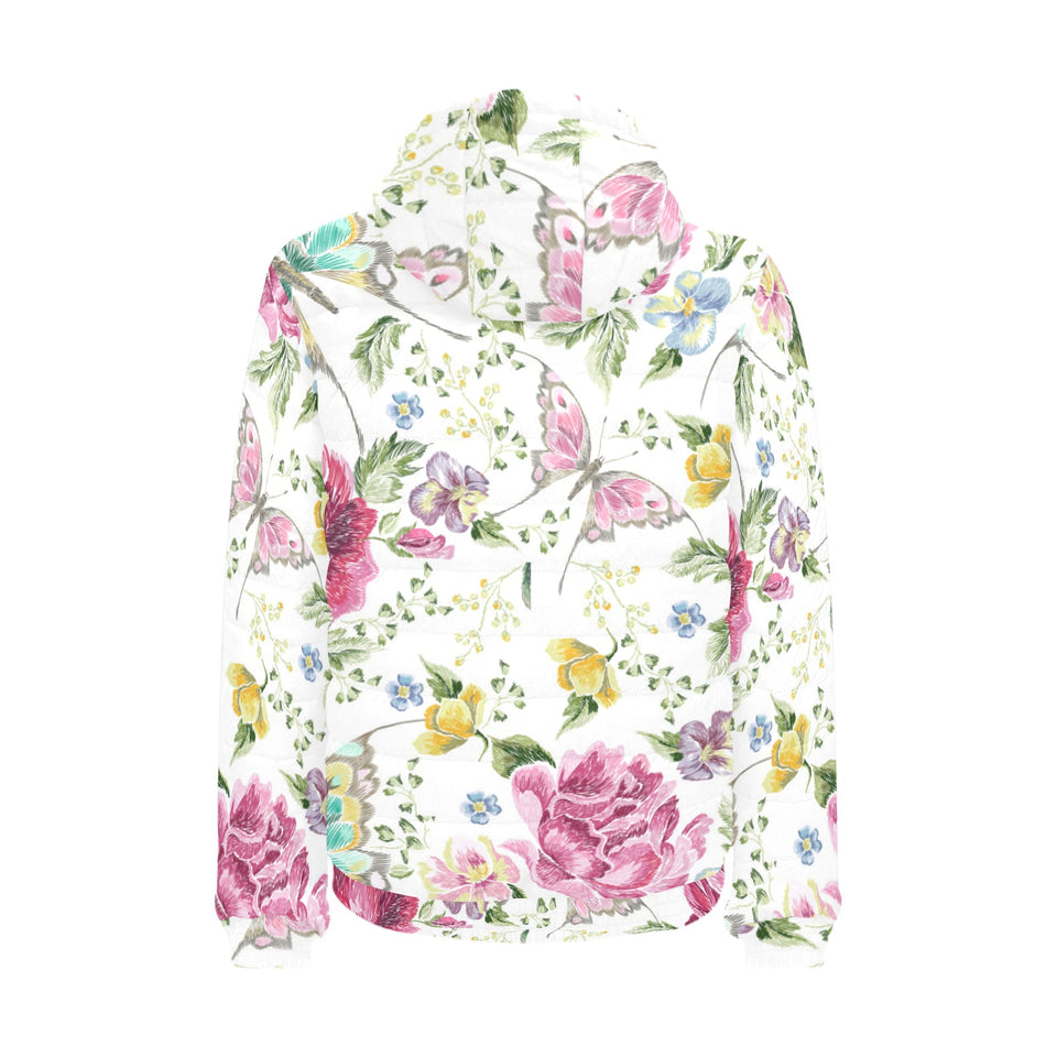 Hand drawn butterfly rose Men's Padded Hooded Jacket