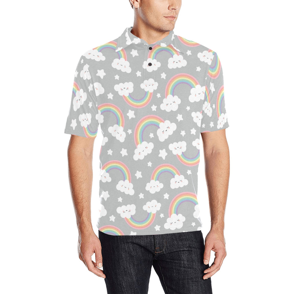Cute rainbow clound star pattern Men's All Over Print Polo Shirt