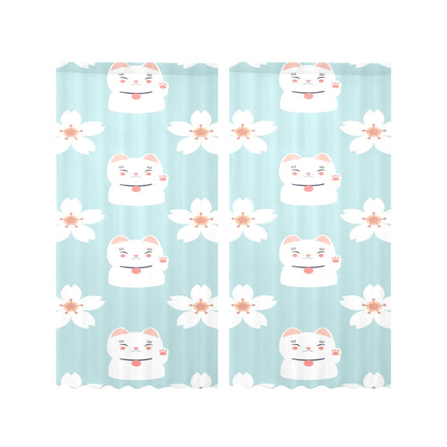 Maneki neko cat sakura Gauze Curtain
