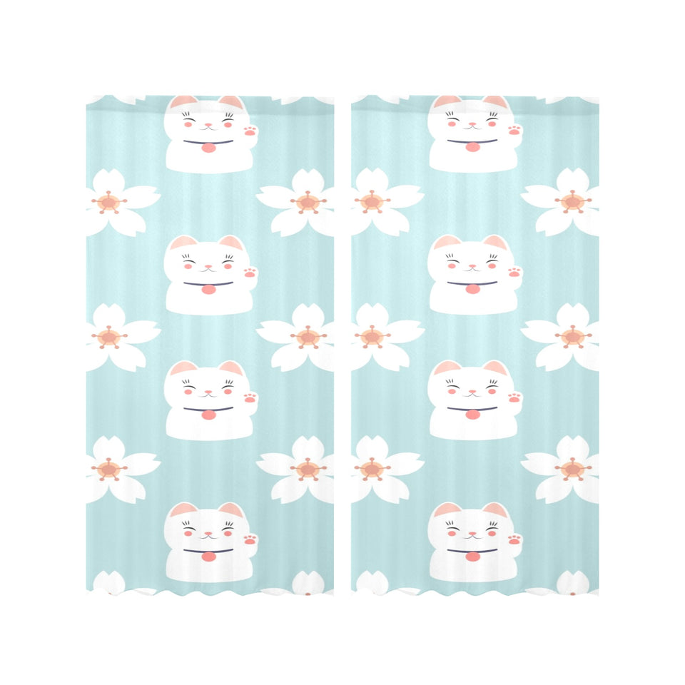 Maneki neko cat sakura Gauze Curtain