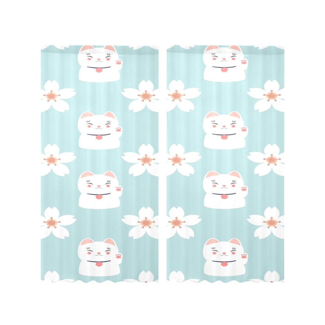 Maneki neko cat sakura Gauze Curtain