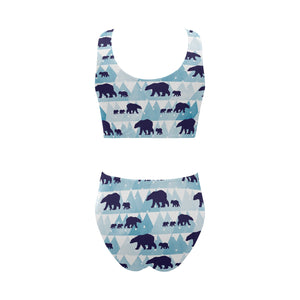 polar bear winter snow pattern Chest Bowknot High Waisted Bikini Swimsuit