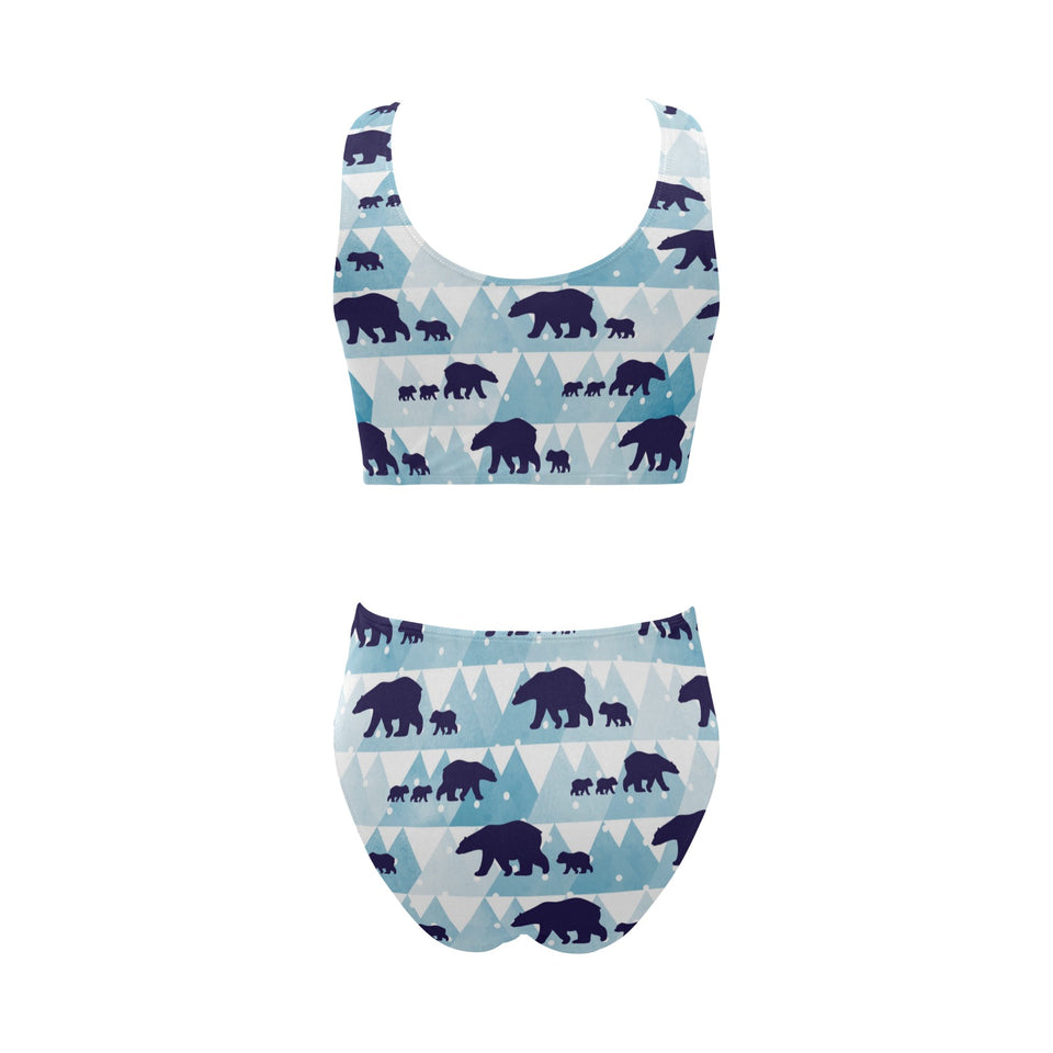 polar bear winter snow pattern Chest Bowknot High Waisted Bikini Swimsuit
