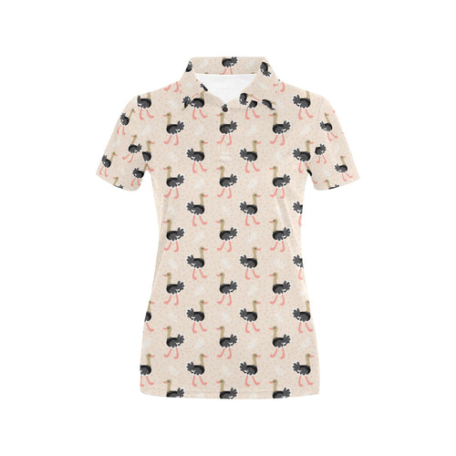 Ostrich Pattern Print Design 05 Women's All Over Print Polo Shirt