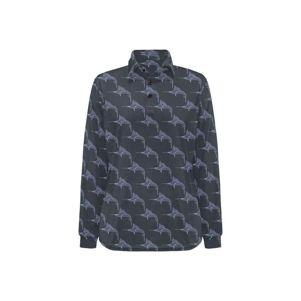 Swordfish Pattern Print Design 03 Women's Long Sleeve Polo Shirt