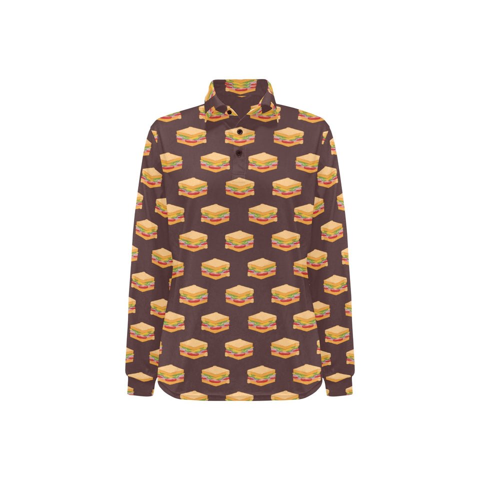 Sandwich Pattern Print Design 04 Women's Long Sleeve Polo Shirt