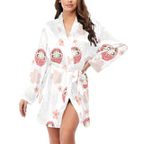 Daruma japanese wooden doll cherry blossom flower Women's Long Sleeve Belted Night Robe
