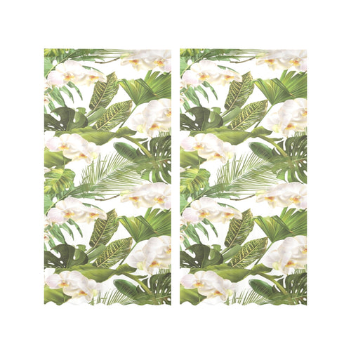 White orchid flower tropical leaves pattern Gauze Curtain