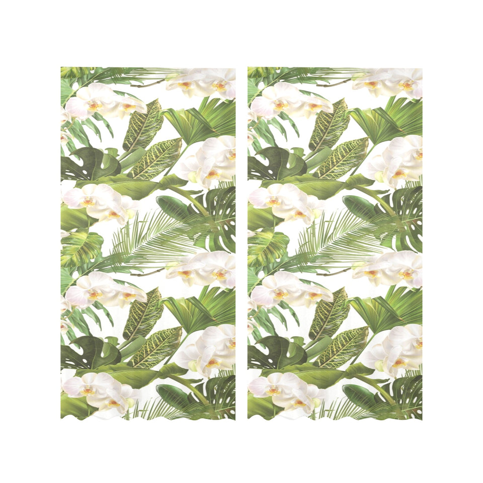 White orchid flower tropical leaves pattern Gauze Curtain