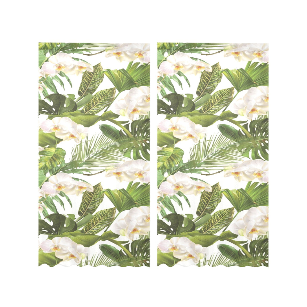 White orchid flower tropical leaves pattern Gauze Curtain