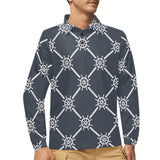 nautical steering wheel rope pattern Men's Long Sleeve Polo Shirt