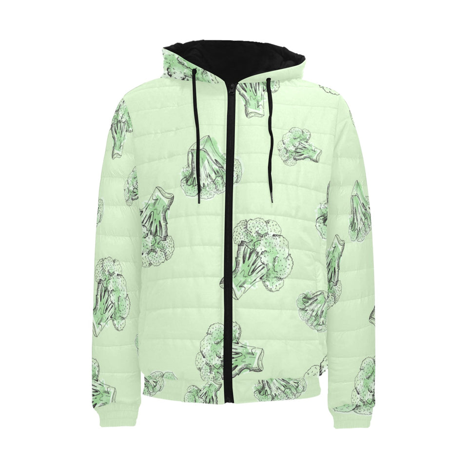broccoli sketch pattern Men's Padded Hooded Jacket