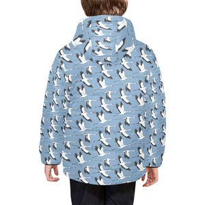 Seagull Pattern Print Design 04 Kids' Boys' Girls' Padded Hooded Jacket