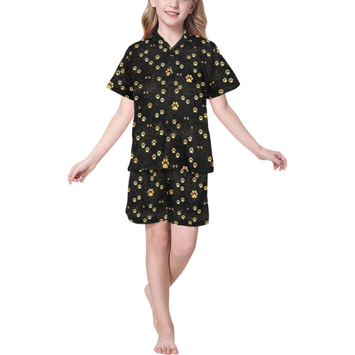 Dog Paws Pattern Print Design 05 Kids' Boys' Girls' V-Neck Short Pajama Set