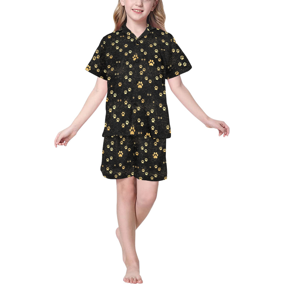 Dog Paws Pattern Print Design 05 Kids' Boys' Girls' V-Neck Short Pajama Set