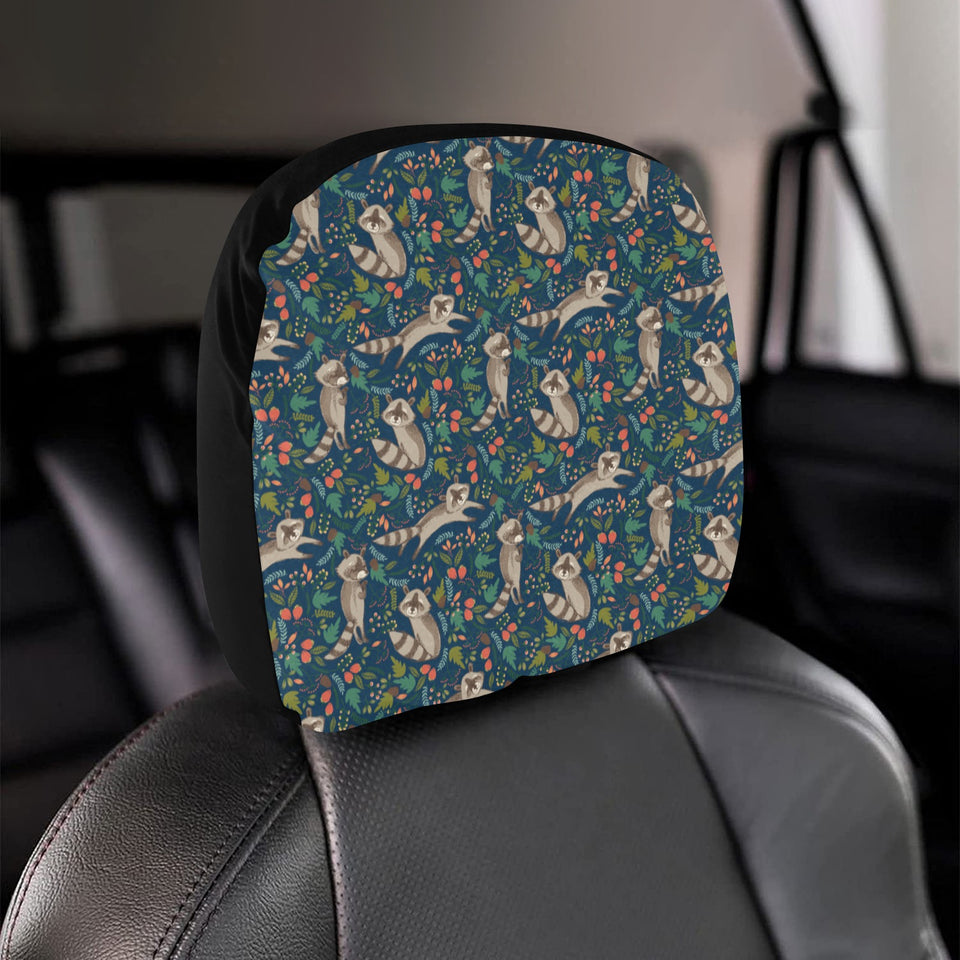 Raccoon tropical leaves pattern Car Headrest Cover