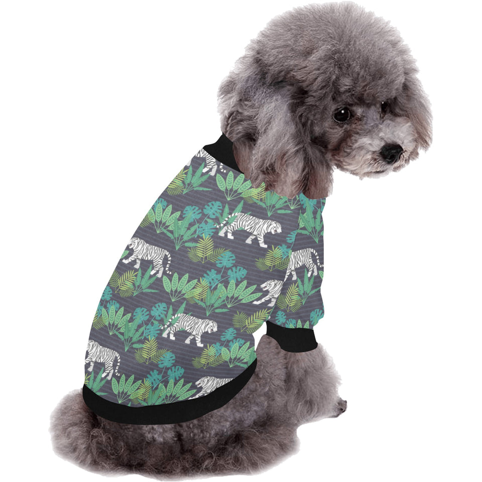 white bengal tigers tropical plant All Over Print Pet Dog Round Neck Fuzzy Shirt