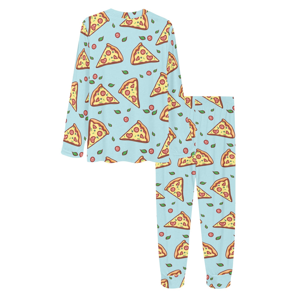 Hand drawn pizza blue background Women's All Over Print Pajama Set