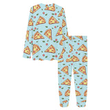 Hand drawn pizza blue background Women's All Over Print Pajama Set