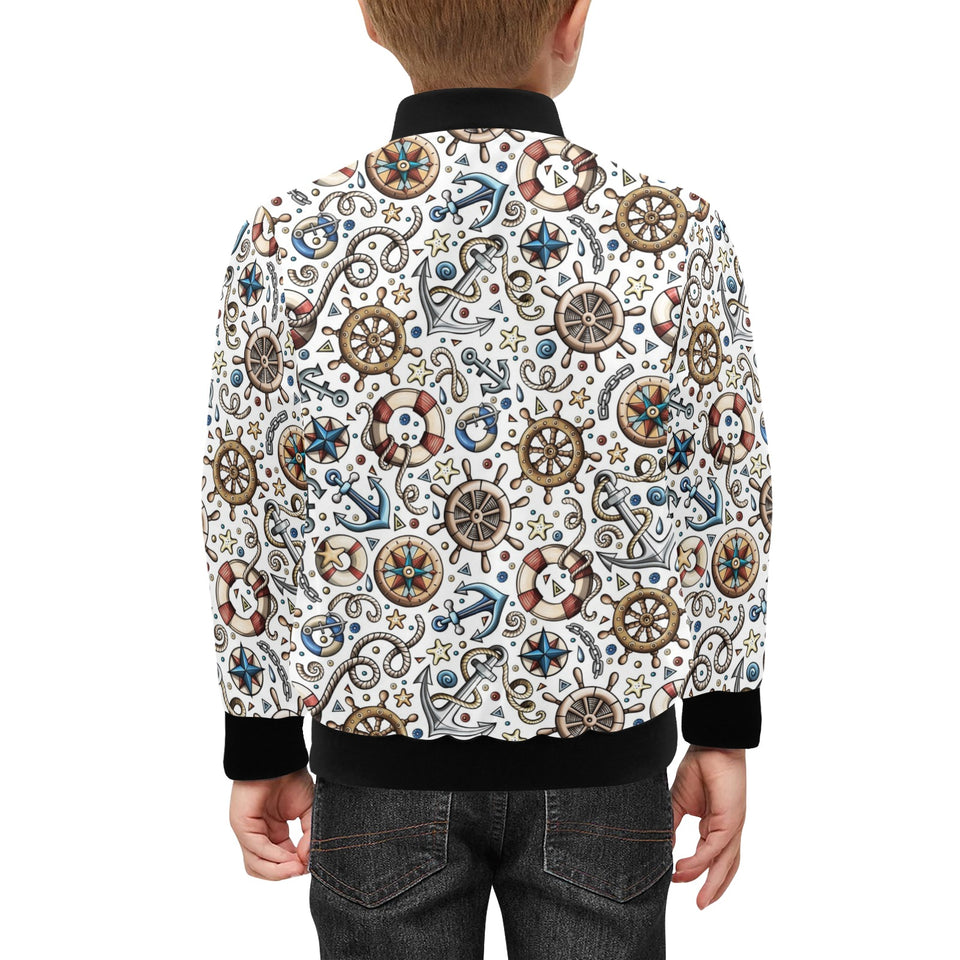 Cute nautical steering wheel anchor pattern Kids' Boys' Girls' Bomber Jacket