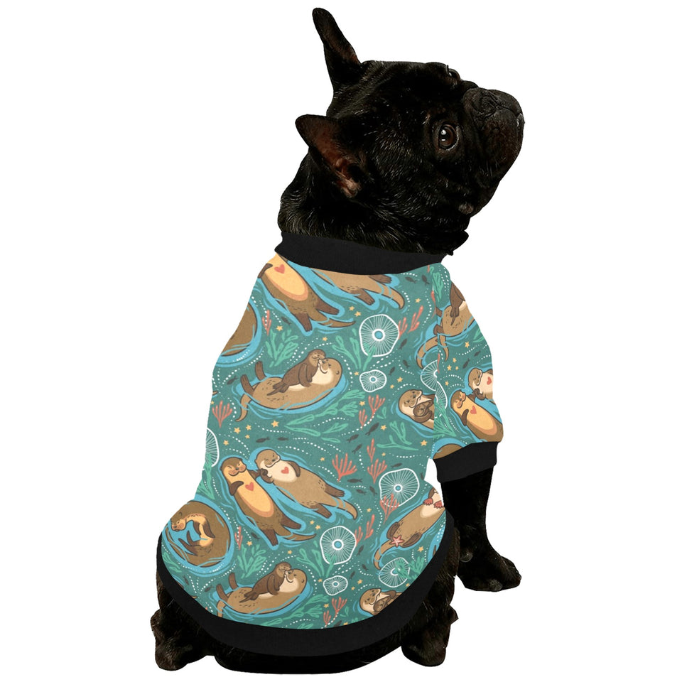 cute brown sea otters ornamental seaweed corals gr All Over Print Pet Dog Round Neck Fuzzy Shirt